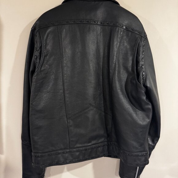 Vintage 1980s Wolff of Canada Motorcycle Biker Laced Leather Jacket Sz 48 Large - Picture 12 of 12